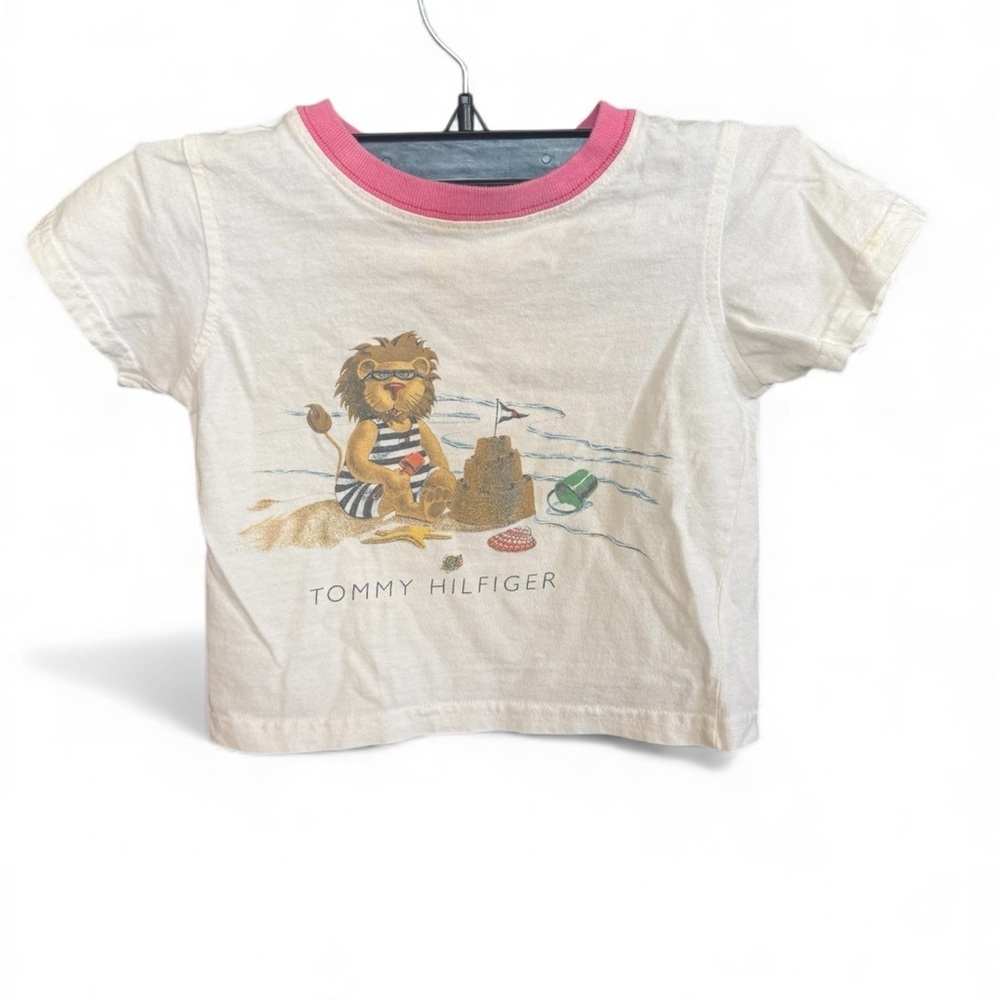 Tommy Hilfiger Kids Beige Tee with Pink Collar